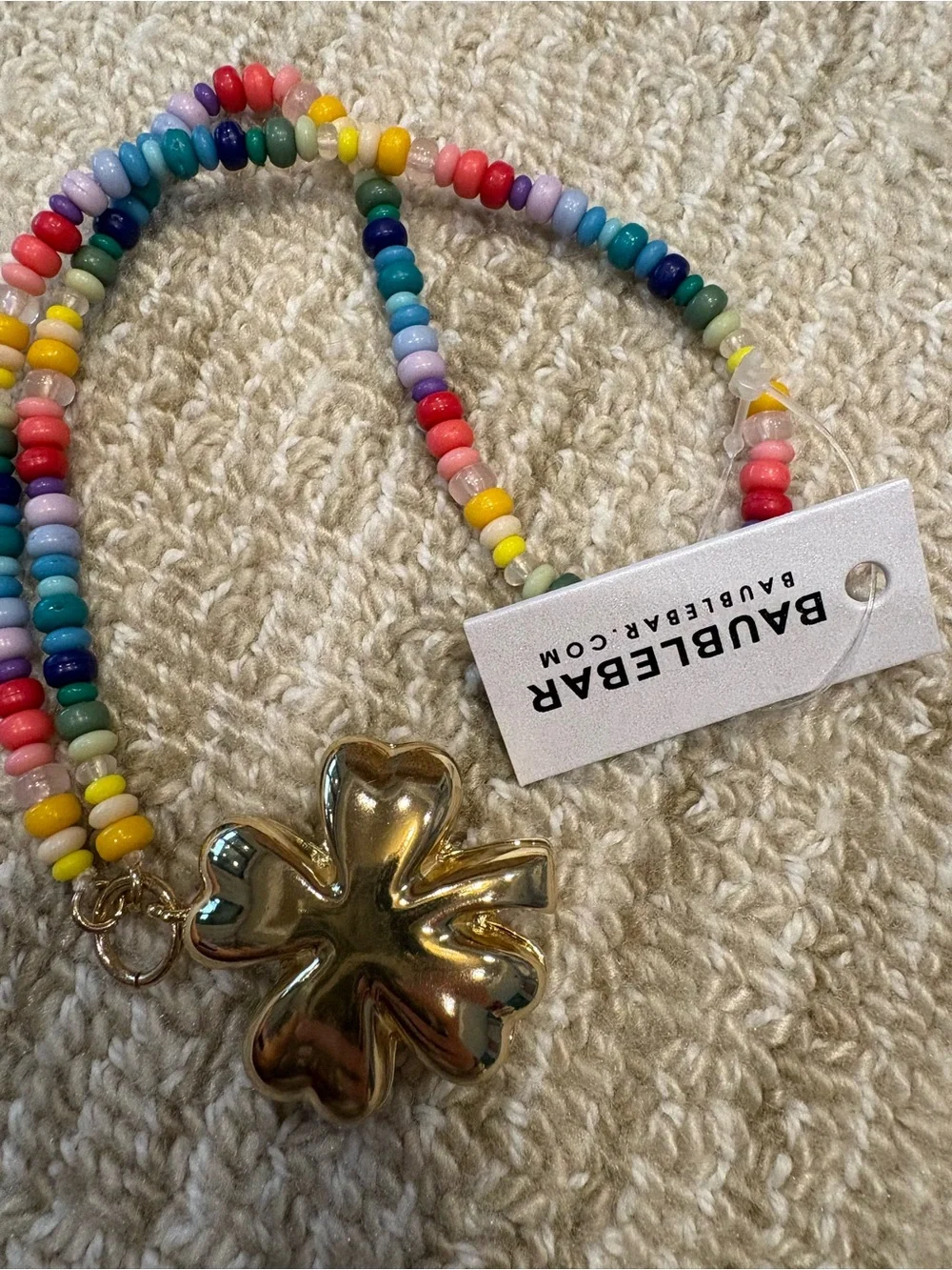 BaubleBar Multi-Color Beaded Gold Clover bag charm